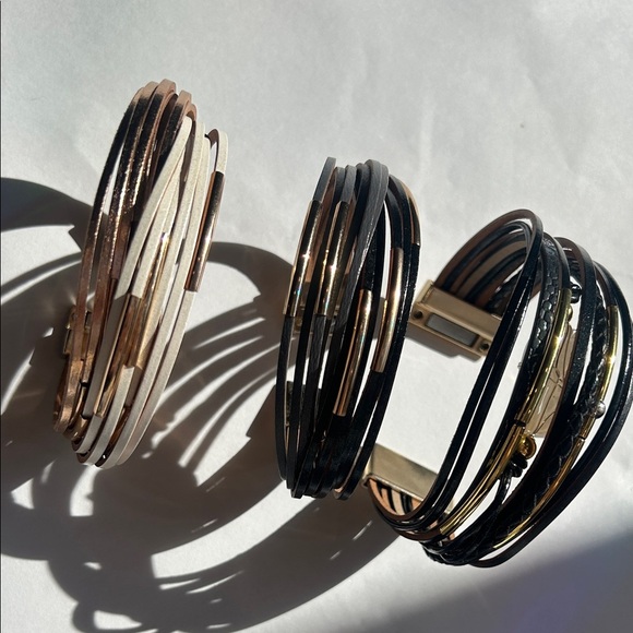 Vintage multi strand leather Stylish Multi-Strand Bracelets magnetic closure o/s - Picture 3 of 9